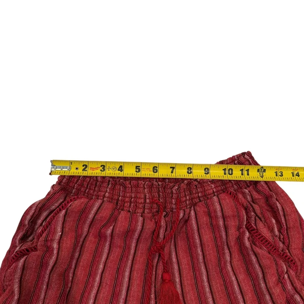 Briggs New York Womens Red Striped Linen Blend Tassel Drawstring Shorts Small
